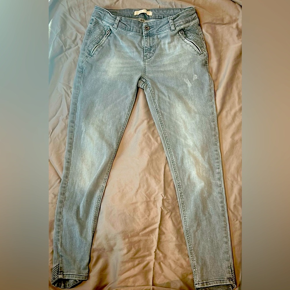 Zara Z1975 Gray Moto Skinny Jeans Midrise With Zipper Pockets Sz 06/28